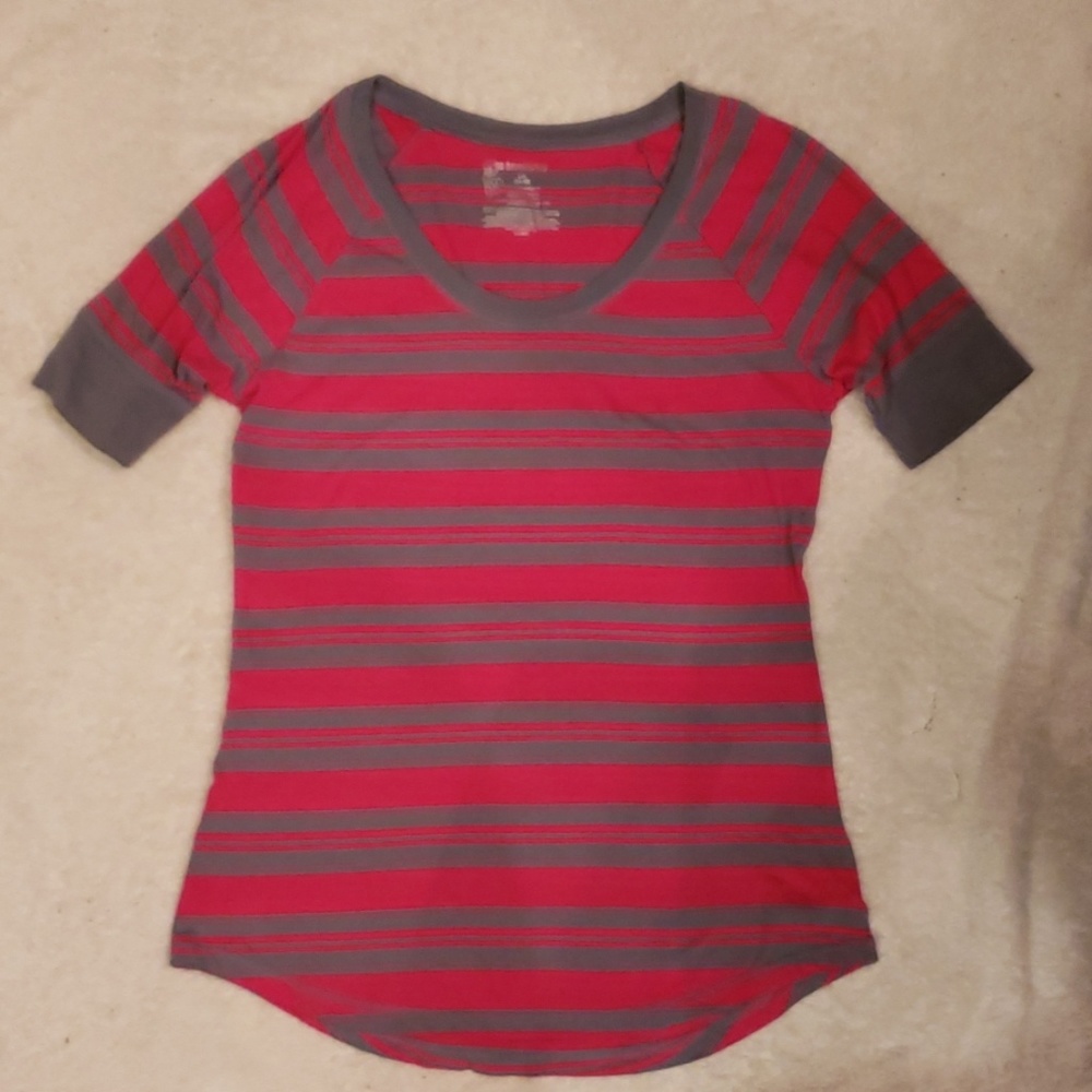 Large Gray and Pink Striped Shirt